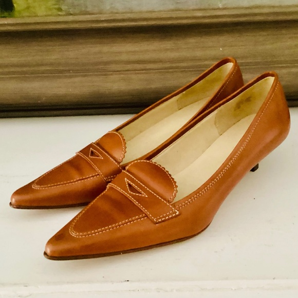 Vintage Joan & David Kitten Heels Circa Point Toe Pumps Brown Leather Size 6.5 - Picture 1 of 15